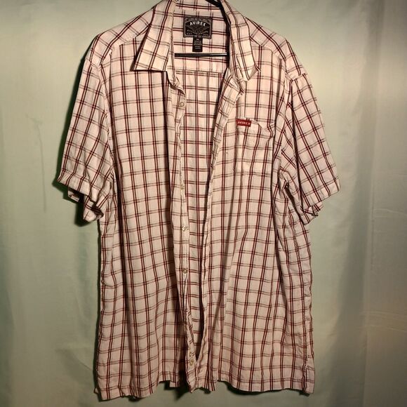 Avirex Men's Short Sleeve Plaid Button-Up Shirt – Red & White Casual Top - Picture 1 of 4